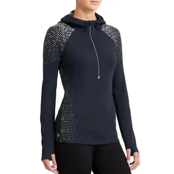 Athleta Tops - ATHLETA Running Wild Hoodie 2.0 Womens Small Navy Dot Long Sleeve Pullover Shirt
